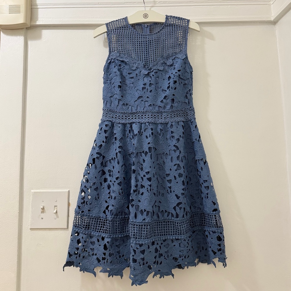 Aqua Blue Crochet Lace A-Line Dress